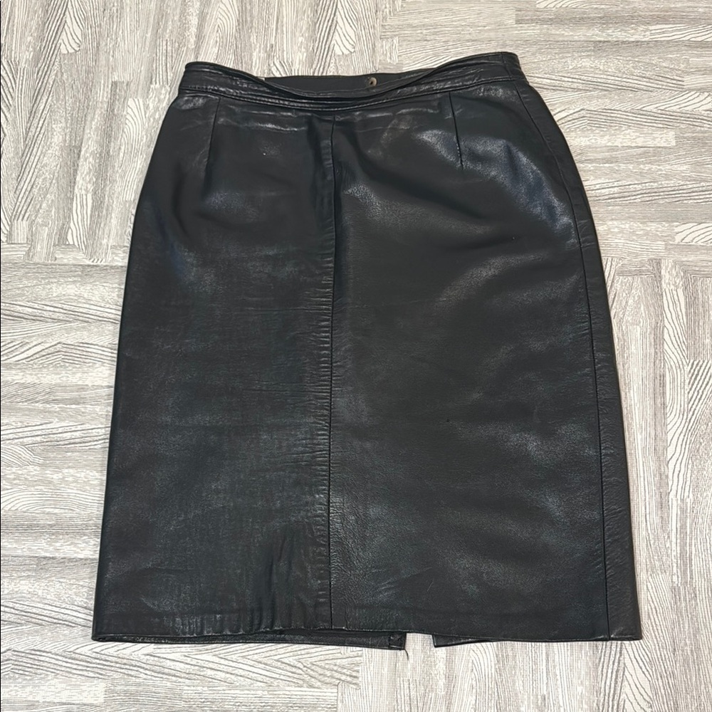 Vintage Elegant Black Leather Skirt Made In Canada